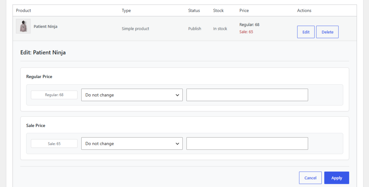 WooCommerce product prices after applying a bulk price adjustment