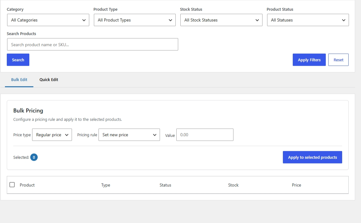A2Z Bulk Price Changer Premium main WooCommerce pricing management interface