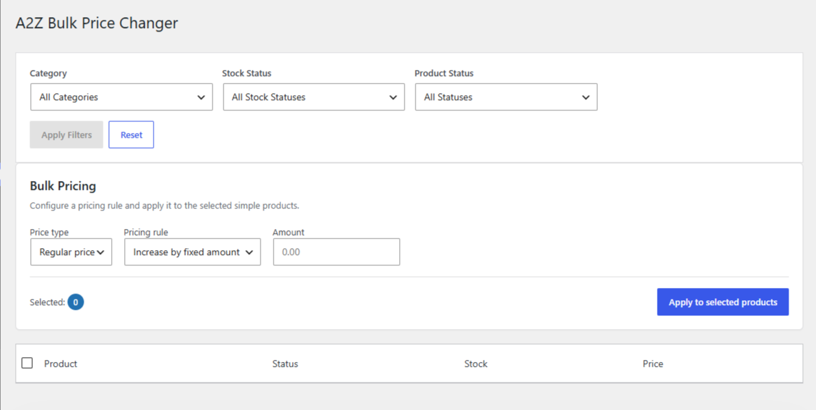 Tasbeeh Price Editor main WooCommerce product management interface
