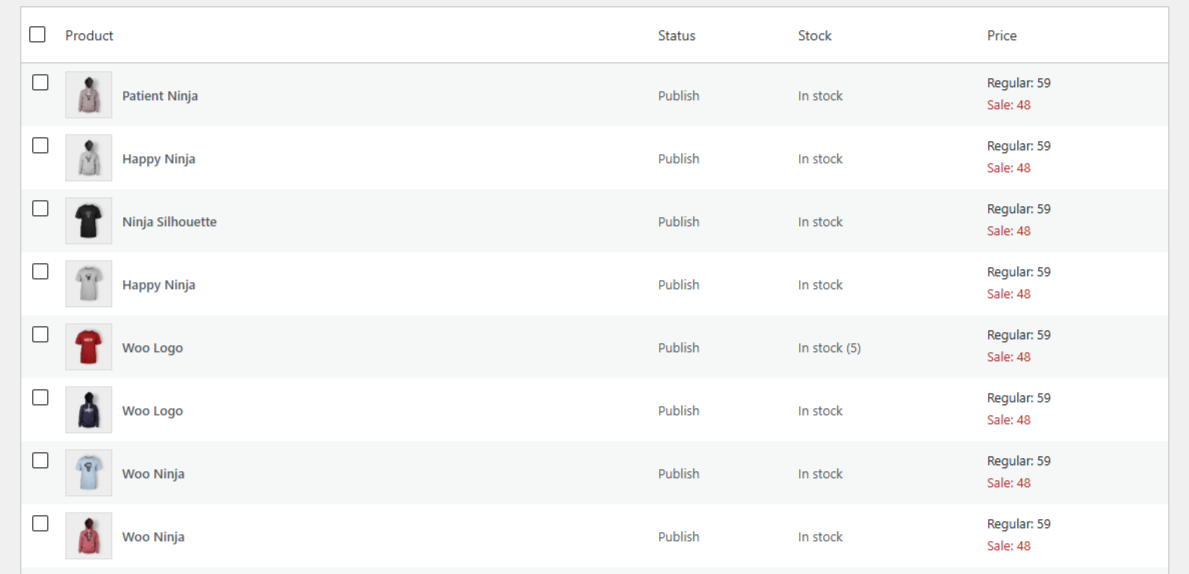 Tasbeeh Price Editor showing product prices before the bulk update
